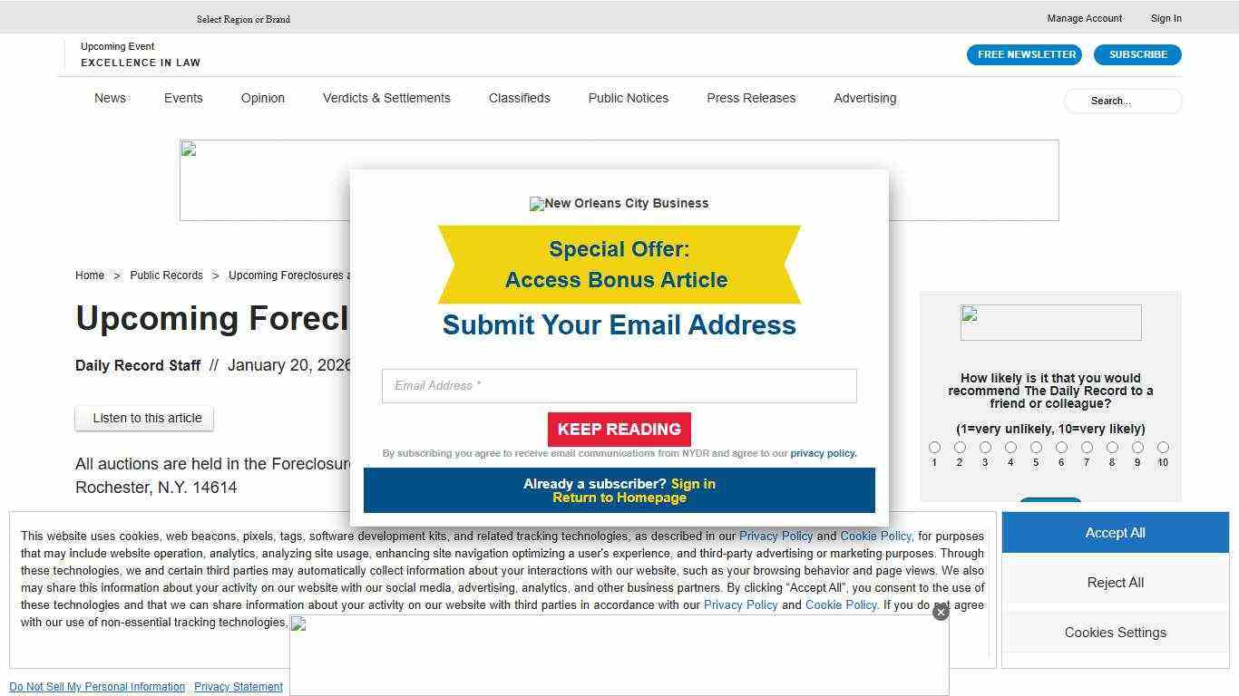 Upcoming Foreclosures as of January 20, 2026